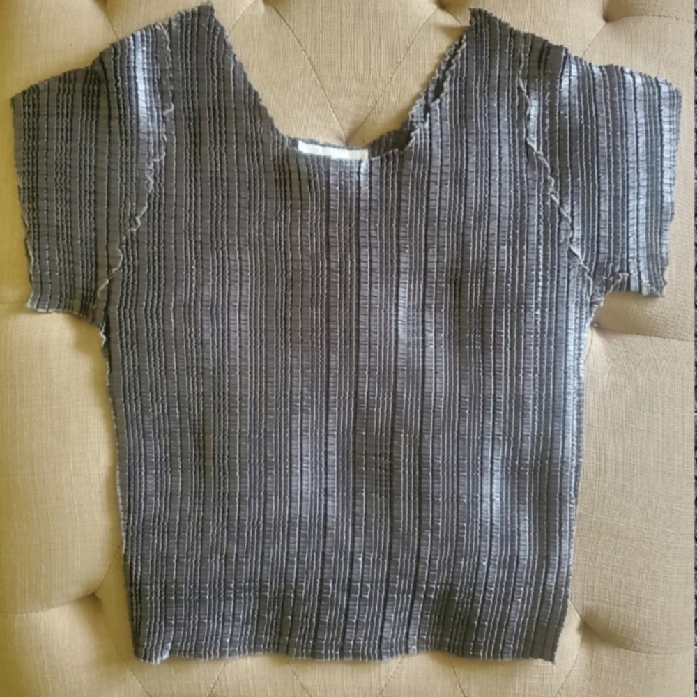 Shirred Silky Steel Gray Blouse